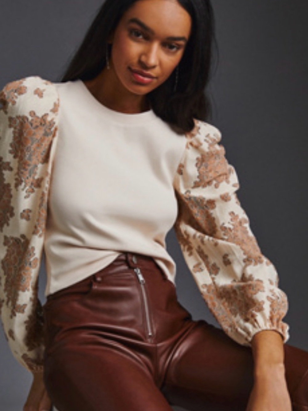 Anthropologie DOLAN Lace Puff-Sleeve Top Cream Size XS LS Coquette Romantic Boho